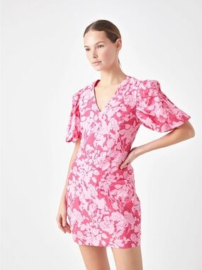 Endless Rose Pink Floral Mini Dress with V Neck Size Medium M